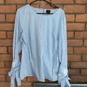 Striped Long Sleeve Blouse with Lace